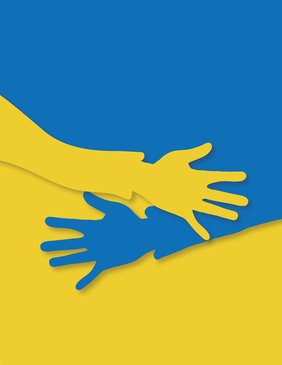Zeigt eine blaue und eine gelbe Hand - Ukraine Farben